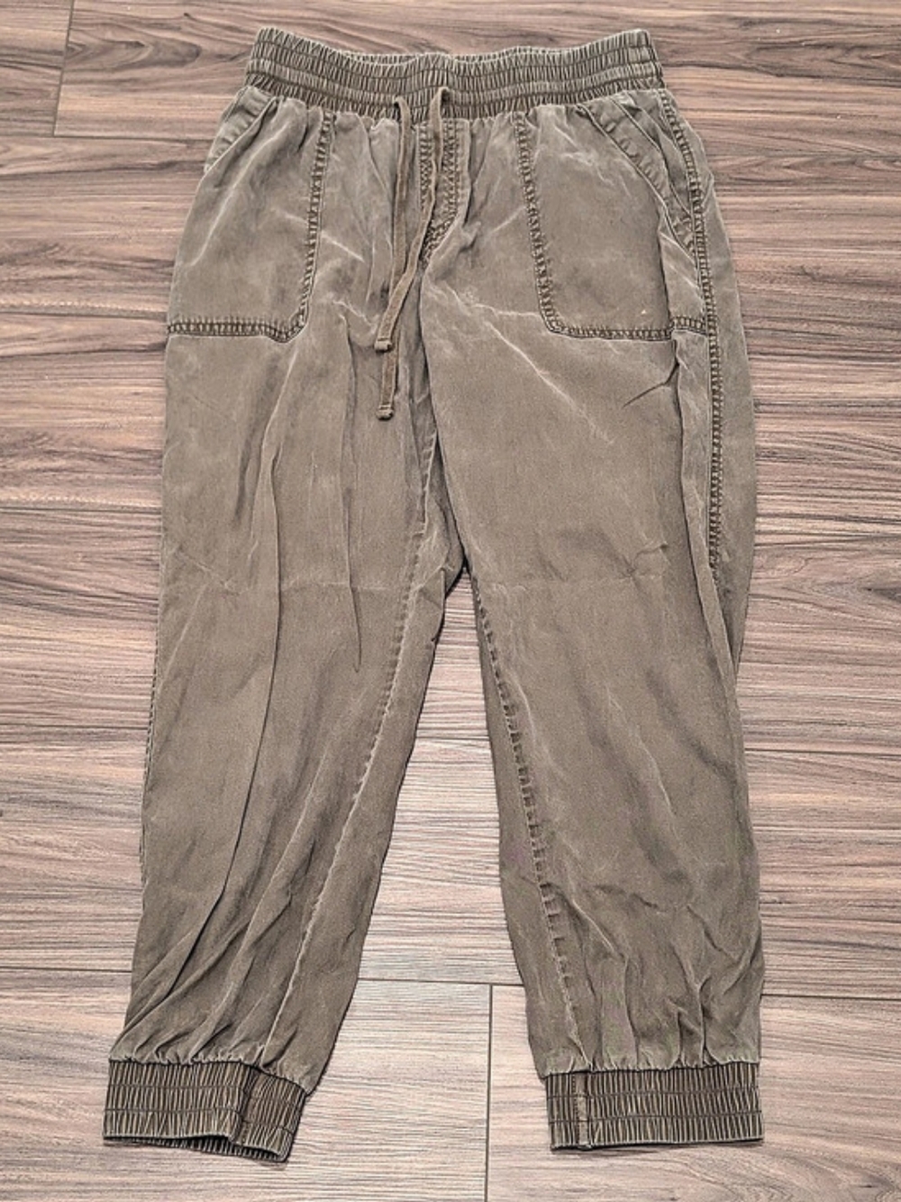 a new day Women's Small High-Rise Drawstring Elastic Waist Wide Cuff Tapered Leg